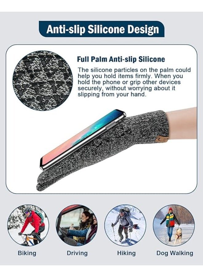 Winter Gloves Thermal Fleece Lining Touch Screen Non Slip Grip Elastic Warm Knitted Gloves for Cycling Running Driving Hiking Men Women - Image 4